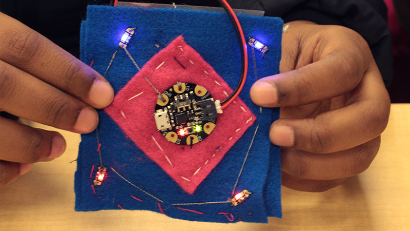 A soft circuits workshop at Breakthrough Academy of Arts and Sciences.